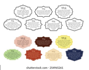 Vector Badges. Vector badges for your design both web and printing, such us quotes frame, tips, information, name badge, etc. Insert your own text on them, with or without title.