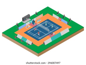 Vector badminton competition double match flat isometric