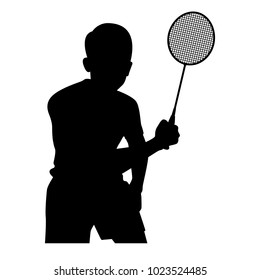 The vector of badminton player in silhouette style isolated on white background. Symbol for your web site design, logo, app, UI. Vector illustration, EPS