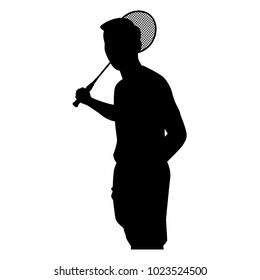The vector of badminton player in silhouette style isolated on white background. Symbol for your web site design, logo, app, UI. Vector illustration, EPS