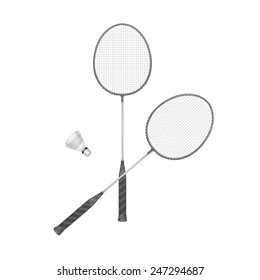 Vector Badminton Rackets with Shuttlecock Isolated on White Background