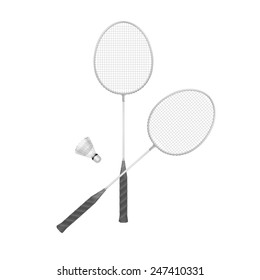 Vector Badminton Rackets with Shuttlecock Isolated on White Background