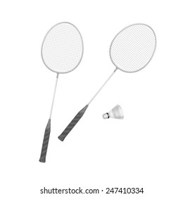 Vector Badminton Rackets with Shuttlecock Isolated on White Background