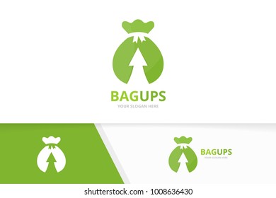 Vector bag and arrow up logo combination. Sack and growth symbol or icon. Unique money and upload logotype design template