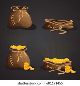 Vector bag with gold coins for game design and applications
