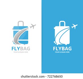 Vector of bag and plane logo combination. Baggage and tourism symbol or icon. Unique travel and flight logotype design template.