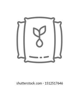 Vector bag with seeds, harvest line icon.