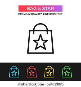 Vector bag and star icon. Gifts, shopping concept. Premium quality graphic design. Modern signs, outline symbols collection, simple thin line icons set for website, web design, mobile app, infographic