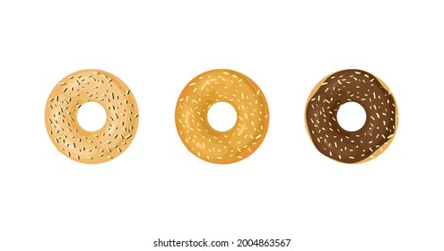 Vector Bagels Illustrations Isolated on White Background, Icons Set, Different Bagels.