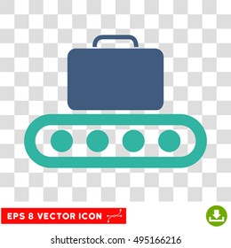 Vector Baggage Conveyor EPS vector pictogram. Illustration style is flat iconic bicolor cobalt and cyan symbol on a transparent background.