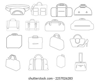 Vector bags. Black outline on white background. Bag vector art design. black and white design art.
