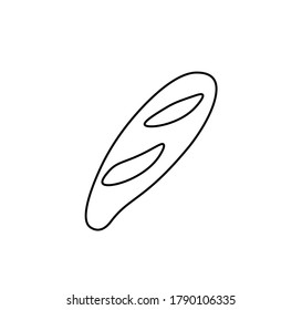 Vector baguette with a black line. Simple food and cooking illustration in doodle style on a white isolated background hand drawn. Design for social networks,web,advertising,banners,menus,recipes.