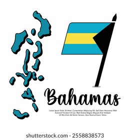 Vector Bahamas flag or map banner Bahamas flag white background Vector illustration design Bahamas independence day banner design 