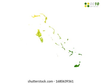 Vektorillustration Die Bahamas zeichnen ein Mosaik aus dem grünen und gelben Polygondreieck mit weißem Hintergrund. Farbverlauf.