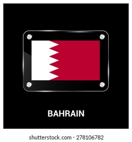 Vector Bahrain Flag glass plate with metal holders - Country name label in bottom