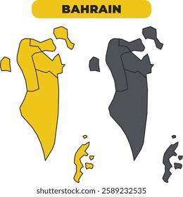 Vector Bahrain outline illustration map set