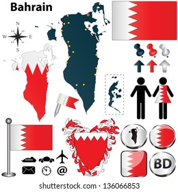 Vector of Bahrain set with detailed country shape with region borders, flags and icons