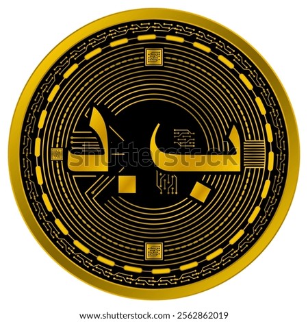 Vector of Bahraini dinar Digital Currency in gold and black colors on a white background.