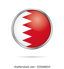 Vector Bahraini flag Button. Bahrain flag glass button style with metal frame.