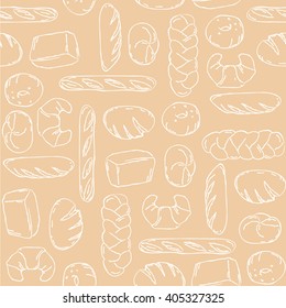 Vector. Bake / Bread mix seamless background. Good for packaging, wrapping paper or other accessories for bakery. Beige and white pattern. 