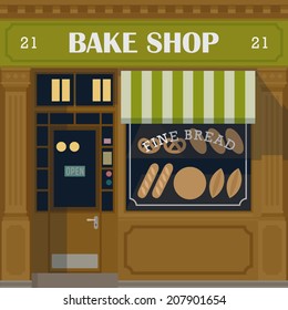 Vector bake shop detailed facade background