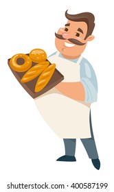 Vector Baker Character. Cartoon Happy Baker. Man Character. 