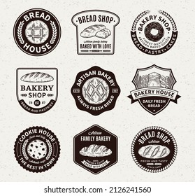 Vector bakery and bread logo, icons and label design templates