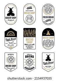 Vector bakery and bread logo and icons for baked products branding and packaging. Vector bread illustrations