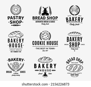 Vector bakery and bread logo, icons and label design templates