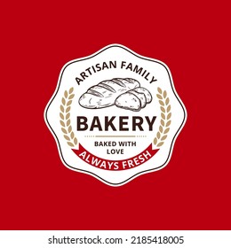 Vector bakery or bread logo on a red background. Bakery design template for baked products branding and packaging