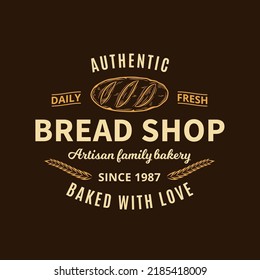 Vector bakery or bread vintage logo on a dark background. Bread shop design template for baked products branding and packaging