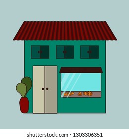 Vector bakery in the city with bread and croissants