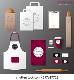 Vector bakery corporate branding identity template design set. Take away mock up 