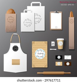 Vector bakery corporate branding identity template design set. Take away mock up 