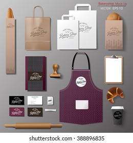 Vector bakery corporate branding identity template design set. Take away mock up
