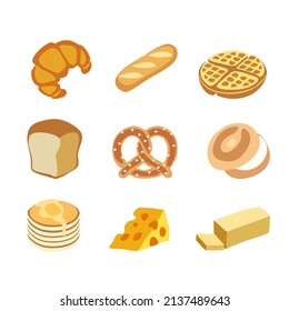 vector bakery and dessert croissants bread waffles pretzels pancakes butter cheese