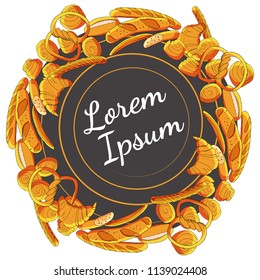 Vector bakery hand drawn illustration. Template with bread and pastry. For your design, announcements, postcards, posters, restaurant menu.