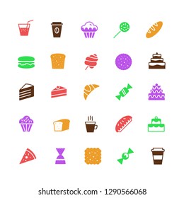 vector bakery icons set simple flat color style isolated on background with cake and dessert for logo, confectionery store, bakery shop, cafe, restaurant, sweet pattern, packaging paper 10 eps
