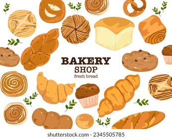 Vector bakery illustration. Bread. Cute cartoon. Bakery design template for branding and packaging. white background.