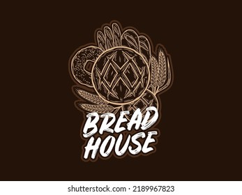 Vector bakery illustration on a dark background. Bakery design template for baked products branding and packaging. Bread illustrations