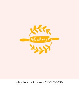 vector bakery label. Graphic logo for home baking. Monochrome kitchen attributes icon in hand draw, Doodle style.