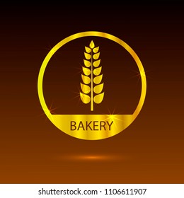 Vector Bakery Logo, Golden Wheat Ear in Circle, Shining Icon.
