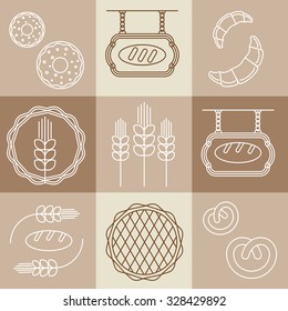 Vector bakery logos  and icons in outline style. For design of packing bread products