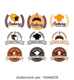 Vector bakery logos set. Bread and cake, food and shop