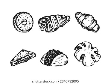 Vector bakery pastry bread food doodle cartoon drawing illustration vector.