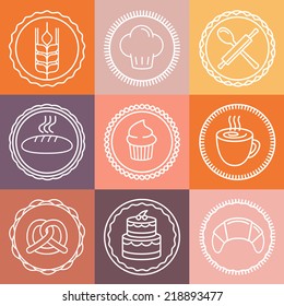 Vector bakery and pastry emblems and icons in outline style - abstract logo design elements