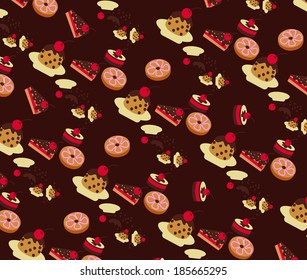 Vector of Bakery Pattern with Chocolate Background