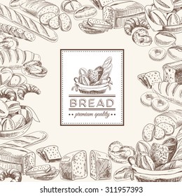 Vector Bakery Retro Background. Vintage Illustration With Bread. Sketch.