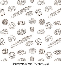 Vector bakery retro seamless pattern. Vintage Illustration. Sketch