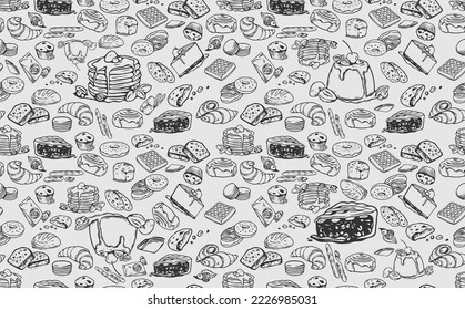 Vector bakery retro seamless pattern. Vintage Illustration. Sketch